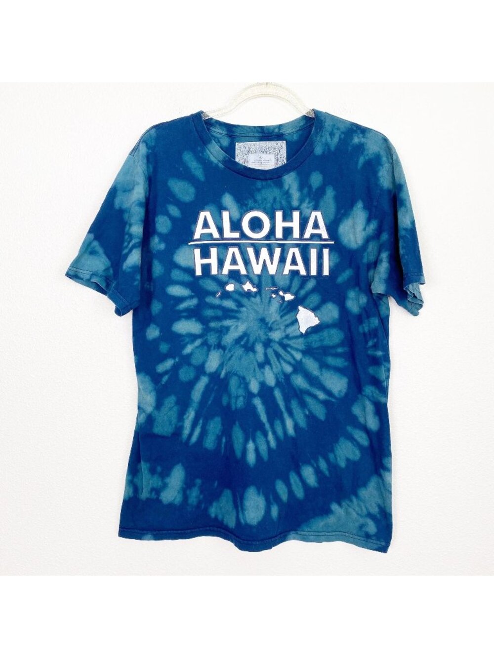 Upcycled Aloha Hawaii Blue Bleach Tie Dye Tee